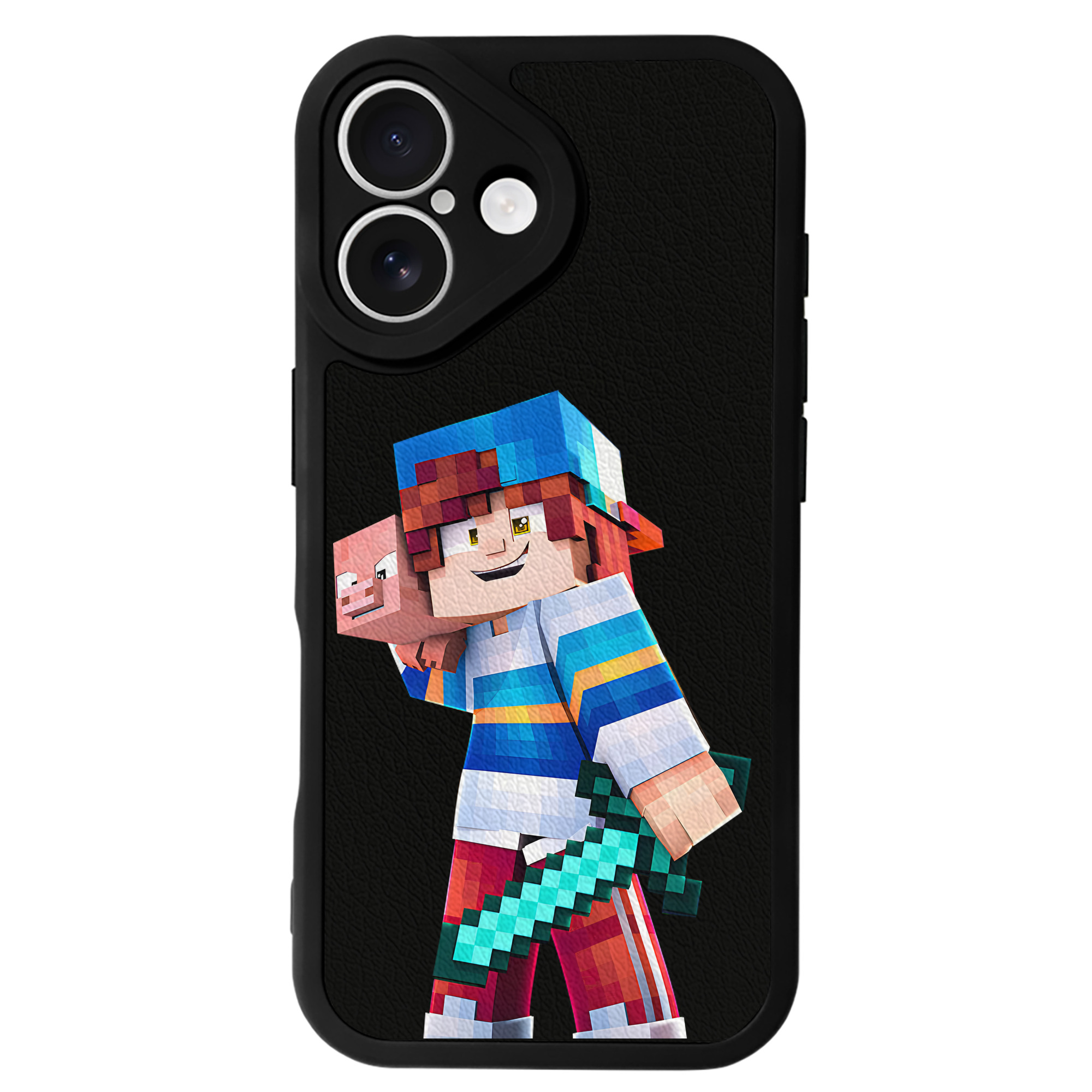（画像用） マインクラフト ブロックの世界 Minecraft MC Block world 【iPhone 16シリーズ対応】シリコンスマホケース（レザー調） 材質：シリコン